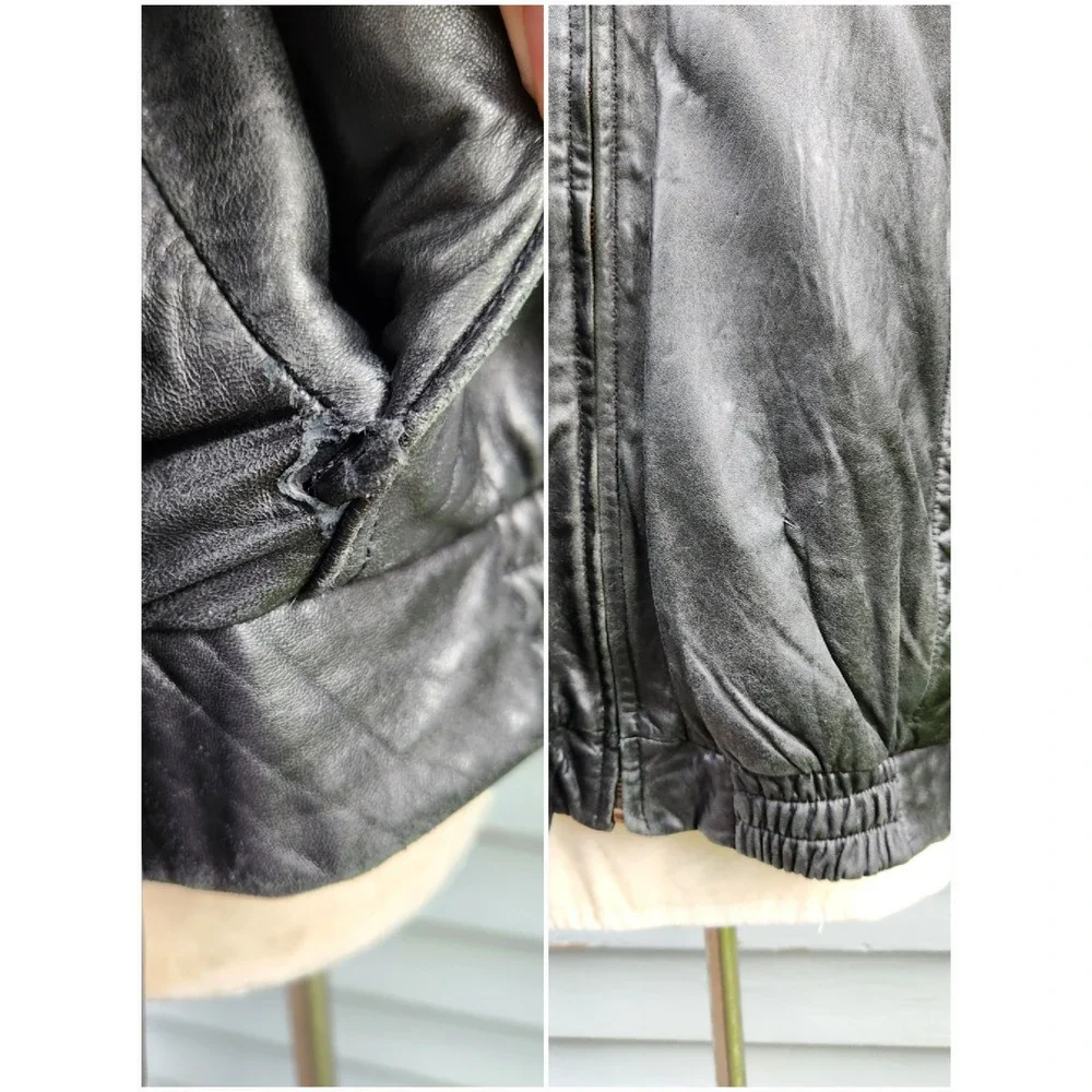 Wilsons Leather Bomber Jacket Black Thinsulate Padded Shoulder Vintage Large